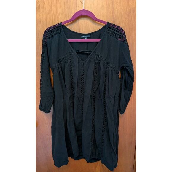 AMERICAN EAGLE NWT Babydoll Dress Black Lace Lined Boho Peasant Medium Y2K - Picture 1 of 10